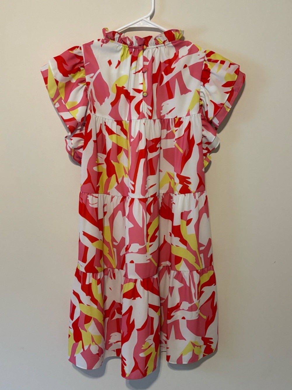 CROSBY by Mollie Burch Pink Floral Tiered Graduation Ruffle Dress Size Small - Picture 11 of 11